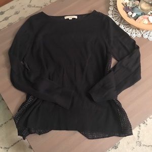 LOFT Navy Blue and polka dot flowy back sweater